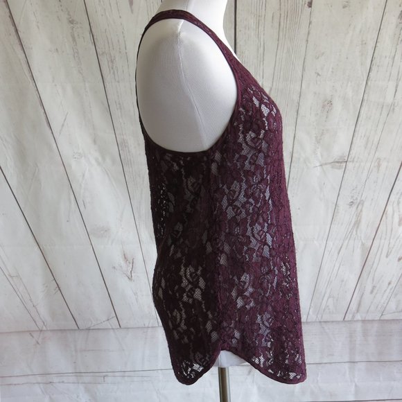 Wilfred Plum Silk Trim Racerback Floral Lace Sheer Mesh Tank Top - Size X Small - Picture 3 of 6